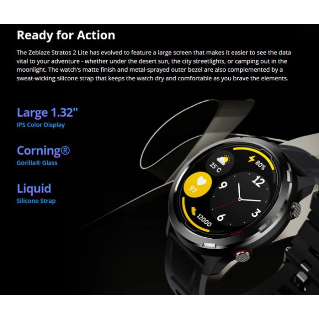 ZEBLAZE smartwatch Stratos 2 Lite, heart rate, 1.32", GPS, 5 ATM, μαύρο