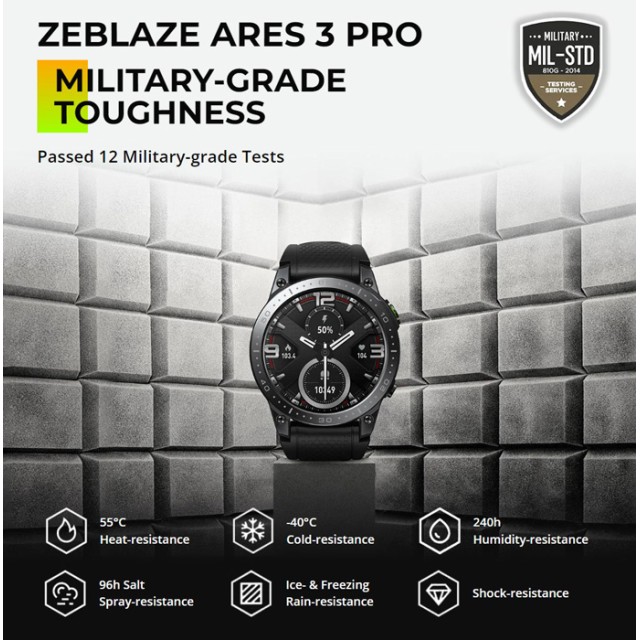 ZEBLAZE smartwatch Ares 3 Pro, heart rate, 1.43" AMOLED, IP68, μαύρο