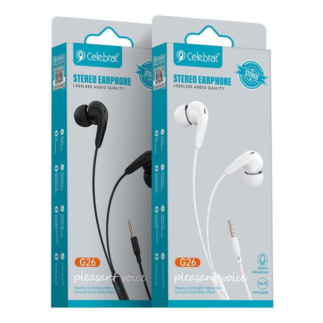 CELEBRAT earphones με μικρόφωνο G26, 3.5mm σύνδεση, Φ10mm, 1.2m, μαύρα