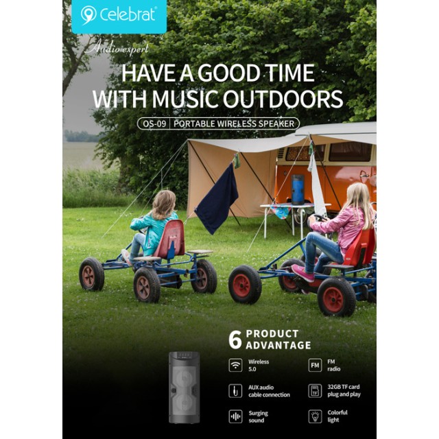 CELEBRAT φορητό ηχείο OS-09 με μικρόφωνο, 10W, 1200mAh, Bluetooth, μπλε