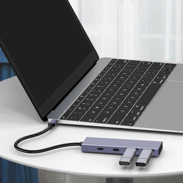 POWERTECH USB hub PTH-110, 4x θυρών, 10Gbps, USB-C σύνδεση, γκρι