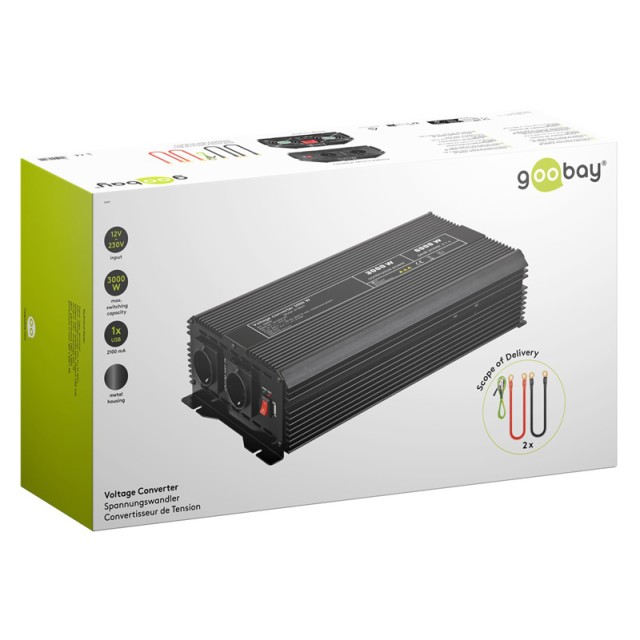 GOOBAY inverter αυτοκινήτου 58892, 12V σε 230V, 3000W, USB 2.1A