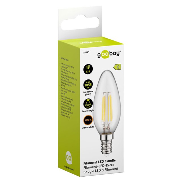 GOOBAY LED λάμπα candle 65393, E14, Filament, 6W, 2700K, 1055lm