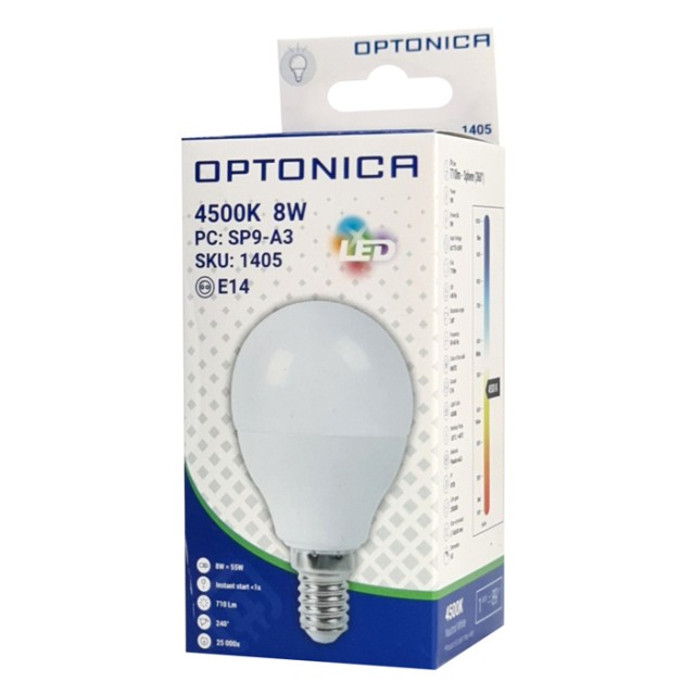 OPTONICA LED λάμπα G45 1405, 8W, 4500K, 710lm, E14