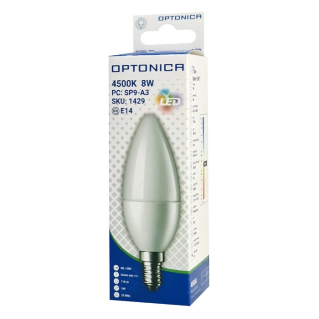 OPTONICA LED λάμπα candle C37 1429, 8W, 4500K, 710lm, E14