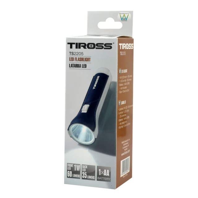 TIROSS φορητός φακός LED TS-2205, 60lm + 35lm, μπλε