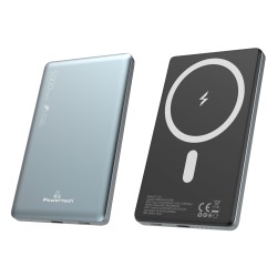 POWERTECH power bank PT-1171, 5000mAh, magnetic wireless, 15W, γκρι