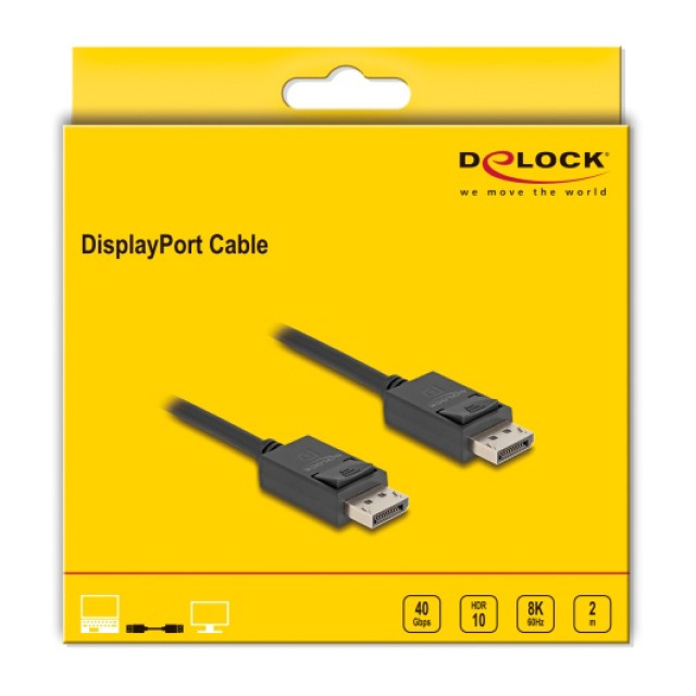 DELOCK καλώδιο DisplayPort 2.1 80493 8K/60Hz 4K/120Hz 40 Gbps, 2m, μαύρο