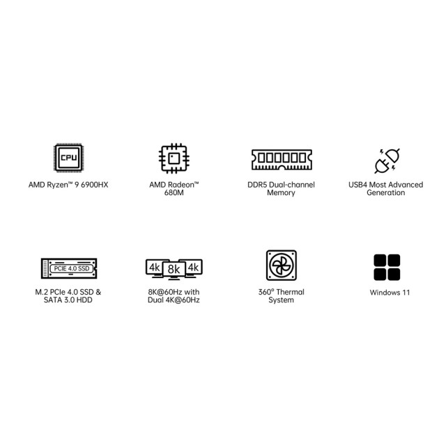 MINISFORUM mini PC UM690S, AMD 6900HX, 16/512GB SSD, Windows 11 Pro