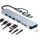 POWERTECH USB hub PTR-0151 με card reader, 8 θυρών, USB & USB-C, γκρι