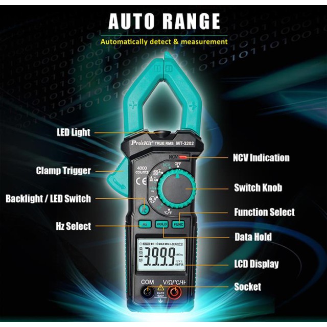 PROSKIT ψηφιακή αμπεροτσιμπίδα MT-3202, 600A AC, NCV, True RMS
