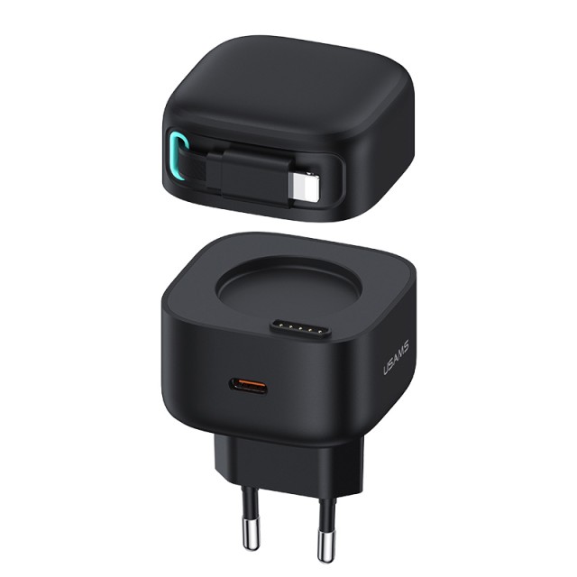 USAMS φορτιστής τοίχου US-CC209 καλώδιο Lightning, USB-C 35W GaN, μαύρος