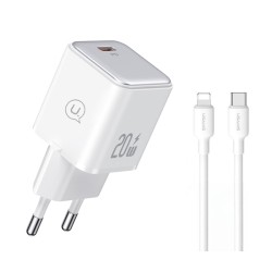 USAMS φορτιστής τοίχου US-YX με καλώδιο Lightning, USB-C 20W, λευκός