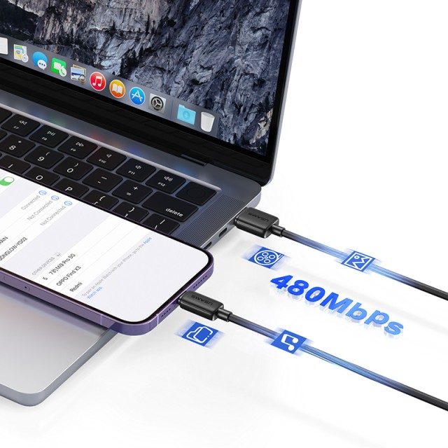 USAMS καλώδιο Lightning σε USB-C US-SJ692, 30W, 480Mbps, 1m, λευκό