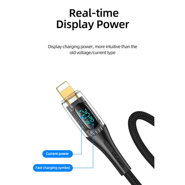 USAMS καλώδιο Lightning σε USB-C US-SJ588, 20W, 480Mbps, 1.2m, μαύρο