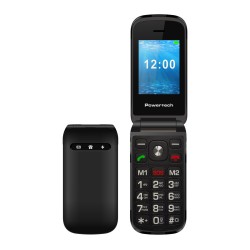 POWERTECH κινητό τηλέφωνο Milly Flip, 2.4", dual SIM, πλήκτρο SOS, μαύρο