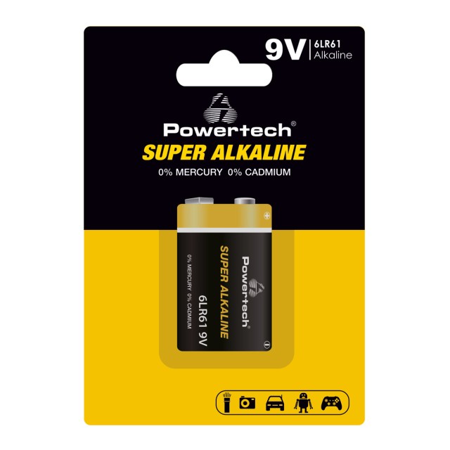POWERTECH αλκαλική μπαταρία Super Alkaline PT-1215, 9V, 1τμχ POWERTECH αλκαλική μπαταρία Super Alkaline PT-1215, 9V, 1τμχ