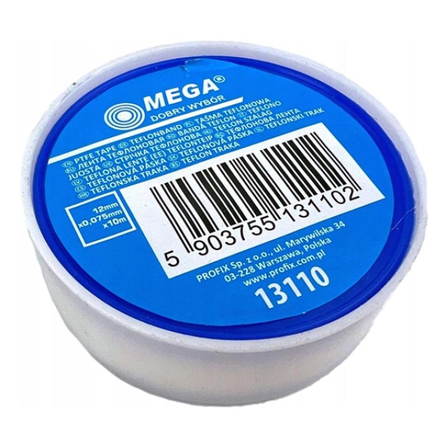 MEGA μονωτική ταινία Teflon PTFE 13110, 12mm x 10m