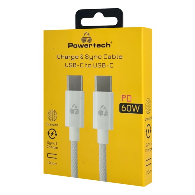 POWERTECH καλώδιο USB-C PTR-0183, 60W, 480Mbps, 1m, λευκό