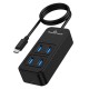 POWERTECH USB 3.2 hub PTR-0156 4x θυρών, 5Gbps, USB-C σύνδεση, 1m, μαύρο