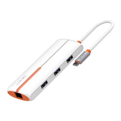 LDNIO USB hub DS-26U με θύρα δικτύου, 6 θυρών, USB-C σύνδεση, 100W PD, λευκό