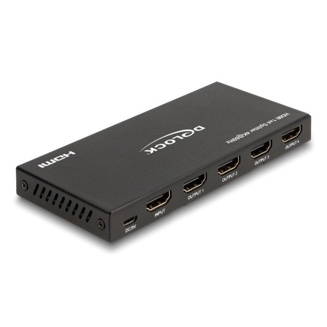 DELOCK HDMI splitter 18652 με downscaler πλήκτρο, 4 σε 1, 4K/60Hz, μαύρο