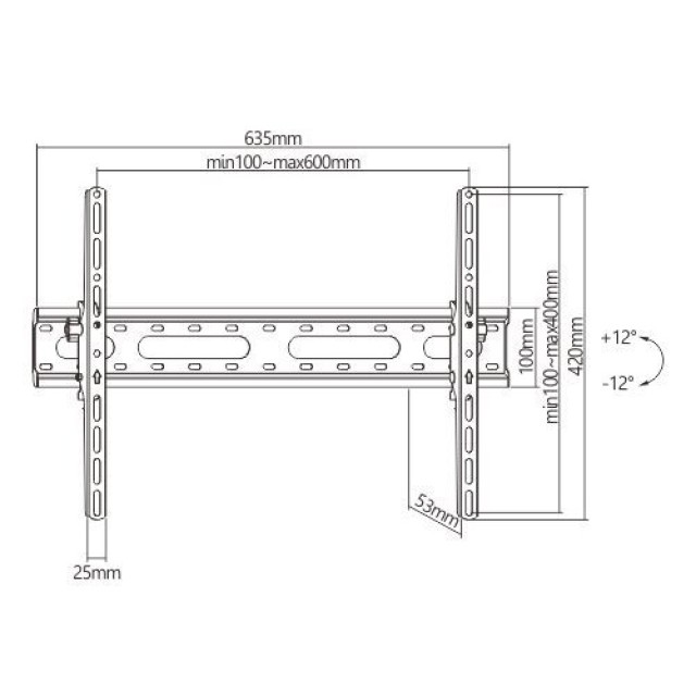 POWERTECH επιτοίχια βάση PT-1275 για τηλεόραση 37-80", έως 45kg