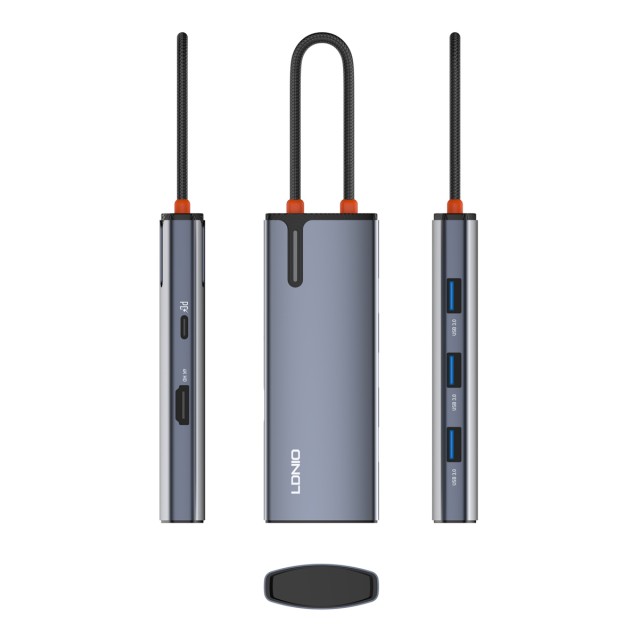 LDNIO docking station DS-15H, 5 θυρών, USB-C σύνδεση, 4K, 100W PD, γκρι