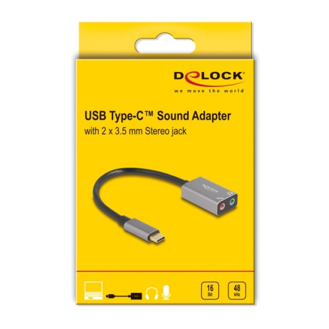 DELOCK εξωτερική κάρτα ήχου 67071, 2x 3.5mm, USB-C σύνδεση, γκρι