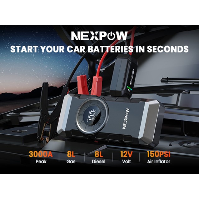 NEXPOW εκκινητής μπαταρίας & συμπιεστής αέρος NP2, 12V/3000A, 150PSI, 12000mAh