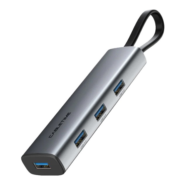 CABLETIME USB hub CT-HUBP4, 4x θυρών, 5Gbps, USB-C σύνδεση, γκρι