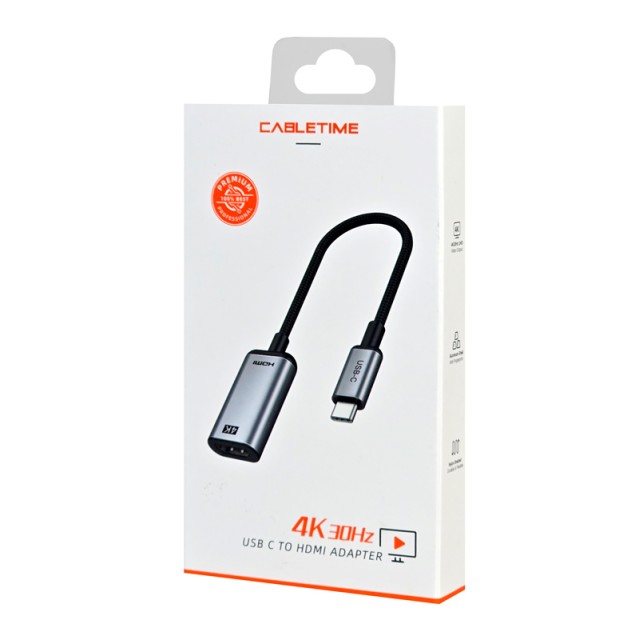 CABLETIME αντάπτορας USB-C σε HDMI CT-CMHF4K30-AG, 4K/30Hz, γκρι