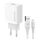 POWERTECH φορτιστής τοίχου PT-1323 με καλώδιο Lightning, USB, 12W, λευκός