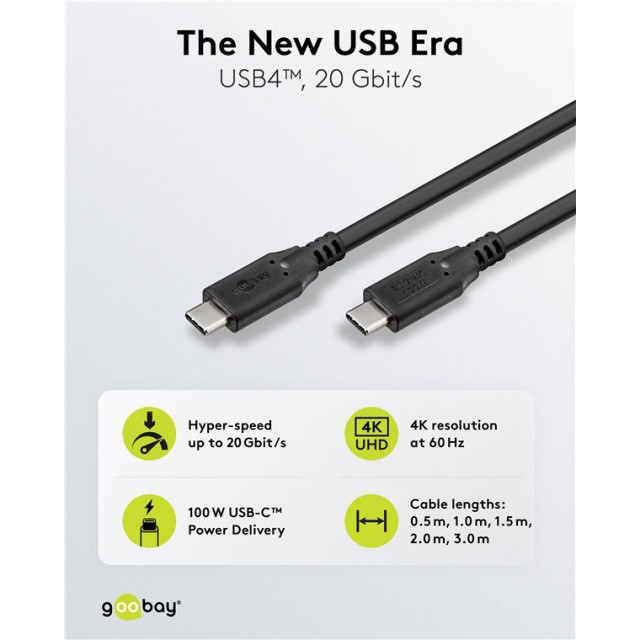 GOOBAY καλώδιο USB-C 74196, USB4, 100W, 20Gbps, 4K/60Hz, 1.5m, μαύρο