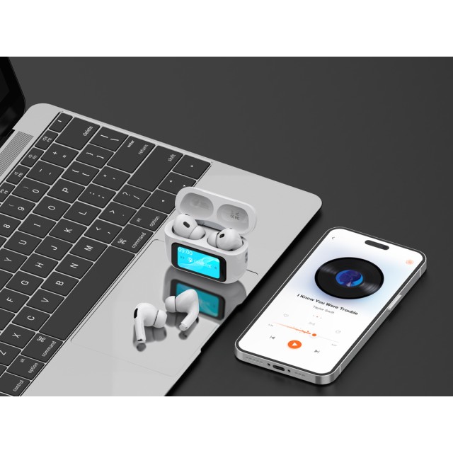 CELEBRAT earphones με θήκη φόρτισης W63, οθόνη αφής, TWS, ANC, 13mm, 30/360mAh, λευκό CELEBRAT earphones με θήκη φόρτισης W63, οθόνη αφής, TWS, ANC, 13mm, 30/360mAh, λευκό