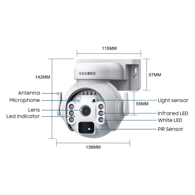 SECTEC smart ηλιακή κάμερα ST-515C-3M-5W, 3MP, WiFi, SD, PTZ, IP65