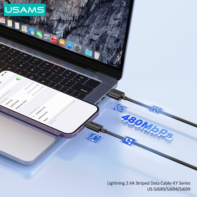 USAMS καλώδιο Lightning σε USB US-SJ689, 12W, 480Mbps, 1m, μαύρο USAMS καλώδιο Lightning σε USB US-SJ689, 12W, 480Mbps, 1m, μαύρο