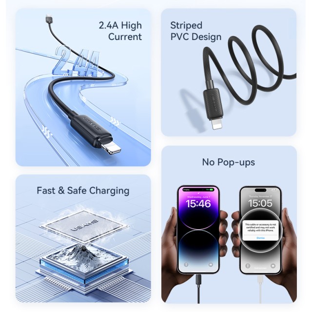 USAMS καλώδιο Lightning σε USB US-SJ689, 12W, 480Mbps, 1m, λευκό