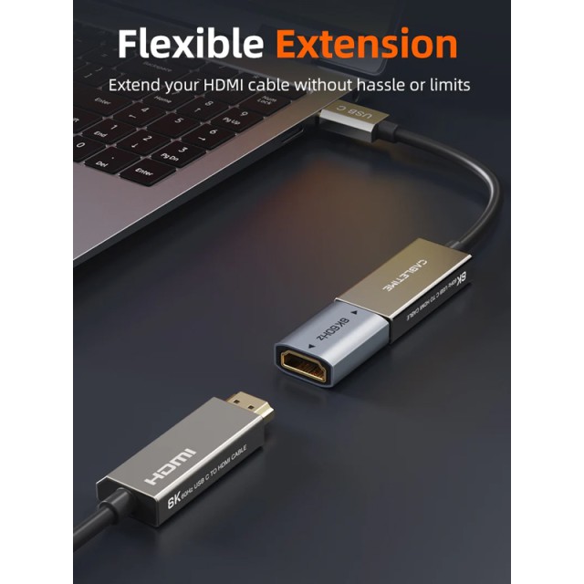 CABLETIME αντάπτορας HDMI CT-HEF8K-AG, 8K/60Hz, 4K/120Hz, 48 Gbps, γκρι