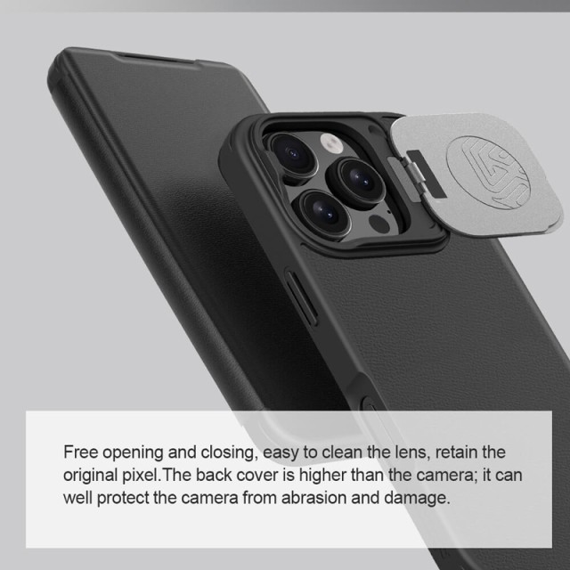 NILLKIN θήκη Qin Prop Leather για iPhone 16 Pro, δερμάτινη, μαύρη