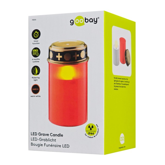 GOOBAY LED φωτιστικό κερί αφιέρωσης 74366, 2400K, IP44, κόκκινο