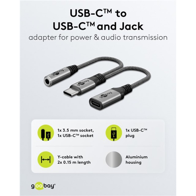 GOOBAY αντάπτορας USB-C σε 3.5mm & USB-C 74524, 60W, 480Mbps, γκρι