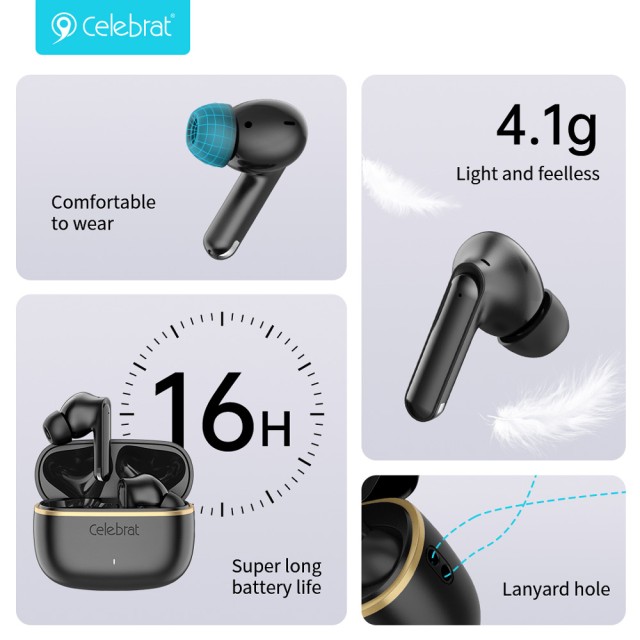 CELEBRAT earphones με θήκη φόρτισης WD03, True Wireless, 13mm, 30/300mAh, λευκά CELEBRAT earphones με θήκη φόρτισης WD03, True Wireless, 13mm, 30/300mAh, λευκά