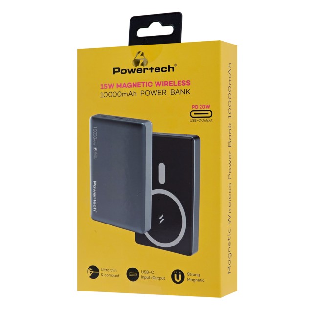 POWERTECH power bank PT-1377, 10000mah, magnetic wireless, 20W, γκρι POWERTECH power bank PT-1377, 10000mah, magnetic wireless, 20W, γκρι
