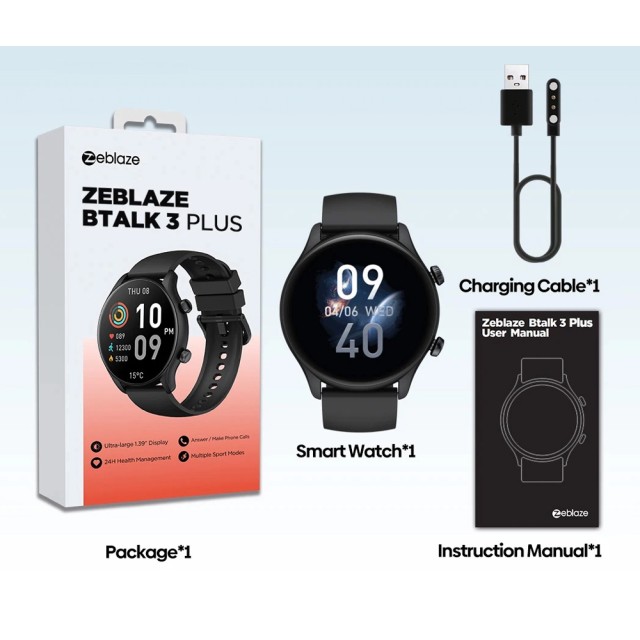 ZEBLAZE smartwatch Btalk 3 Plus, heart rate, 1.39" IPS, μαύρο