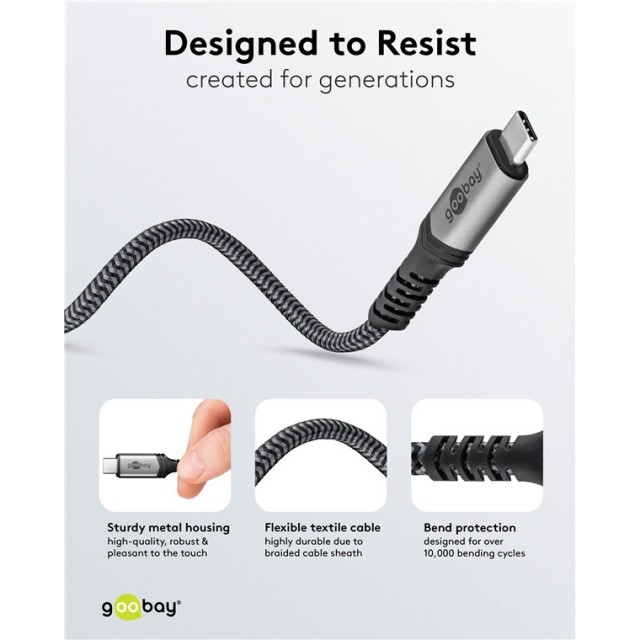 GOOBAY καλώδιο USB-C 74210, USB4, 240W, 40Gbps, 8K/60Hz, 0.50m, γκρι GOOBAY καλώδιο USB-C 74210, USB4, 240W, 40Gbps, 8K/60Hz, 0.50m, γκρι