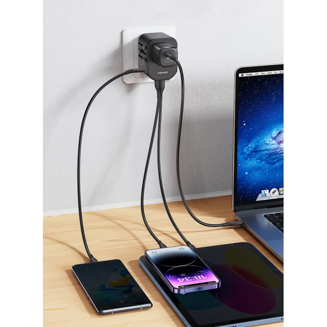 USAMS φορτιστής/αντάπτορας πρίζας US-CC179, USB-C & 2x USB, universal, 20W, μαύρος