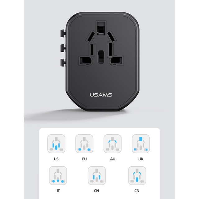 USAMS φορτιστής/αντάπτορας πρίζας US-CC179, USB-C & 2x USB, universal, 20W, μαύρος