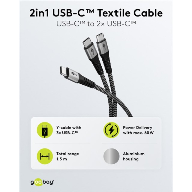 GOOBAY καλώδιο USB-C σε 2x USB-C 75739, 60W, 480Mbps, 1.5m, γκρι