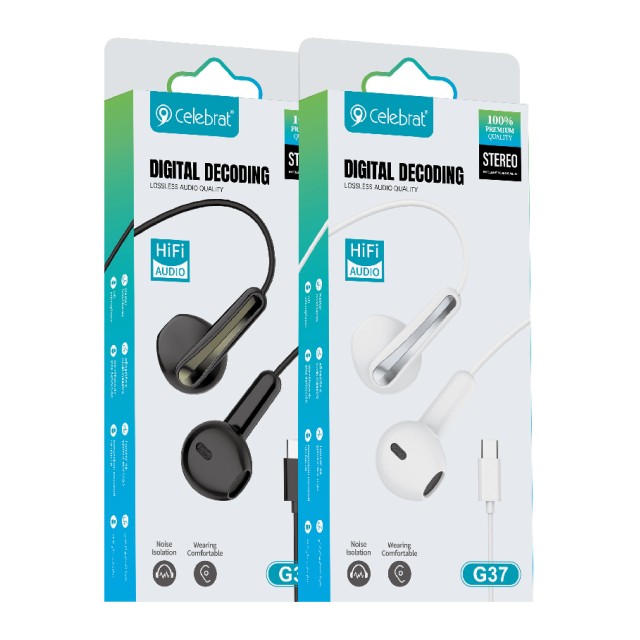 CELEBRAT earphones με μικρόφωνο G37, USB-C σύνδεση, 14.2mm, 1.2m, μαύρα